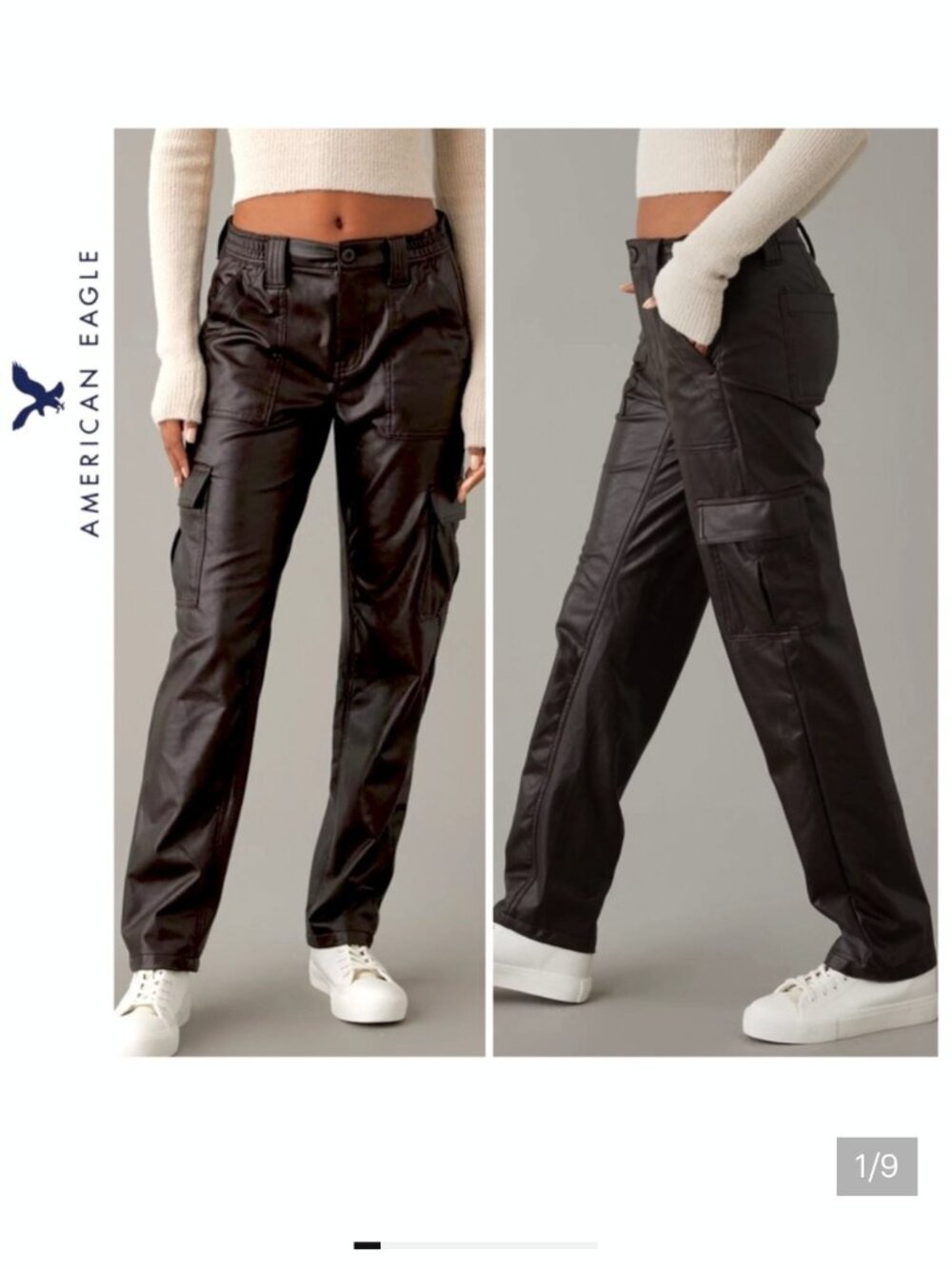 worn once AMERICAN EAGLE AE vegan leather ultra soft lined straight cargo pants